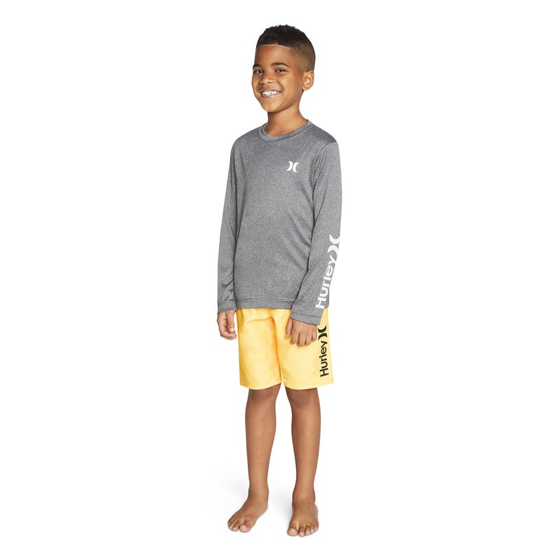 Hurley تي شيرت هارلي للأولاد بأكمام طويلة لحماية البشرة، أسود هيثر، صغير - Image 4